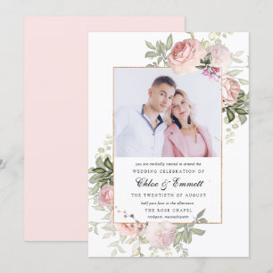 Convite Foto de Casamento Floral Russo Rosa Rosa Rosa Rosa