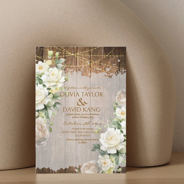 Convite Foto de Casamento Floral Rustic White (Criador carregado)