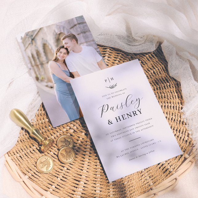 Convite Foto de Casamento Formal Elegante de Monograma Min (Criador carregado)