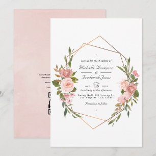 Convite Foto de Casamento Geométrico, Dourado e Rosa-Blush