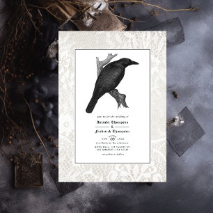 Convite Foto de casamento gótico crânio e renda