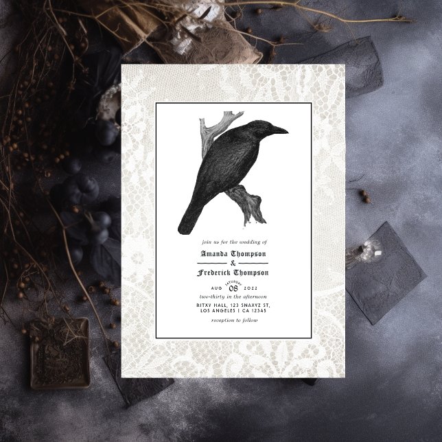 Convite Foto de casamento gótico crânio e renda (Criador carregado)