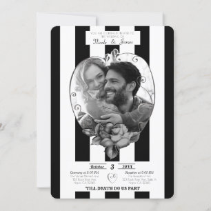 Convite Foto de casamento gótico de listras pretas e branc