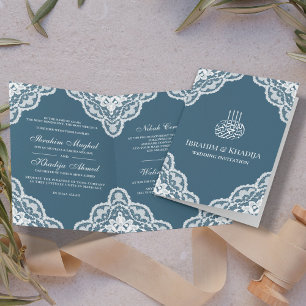 Convite Foto de casamento islâmico azul com renda branca r