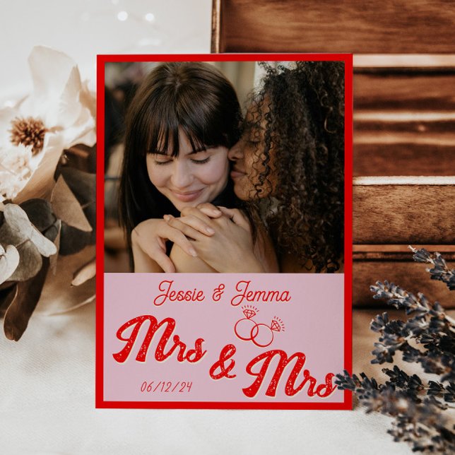 Convite Foto De Casamento Lésbica Rosa E Vermelha Salvar A (Criador carregado)