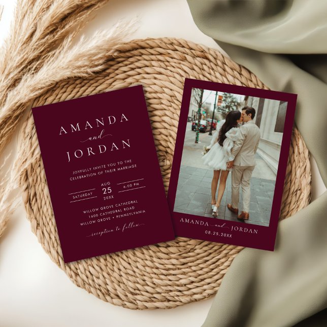 Convite Foto de Casamento Minimalista Elegante (Criador carregado)