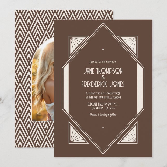 Convite Foto de casamento Mocha Truffle & Cream Silk Art D (Frente/Verso)
