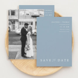 Convite Foto De Casamento Moderno Dusty Blue Salve As Data