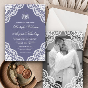 Convite Foto de Casamento Muçulmano Púrpura e Púrpura, com