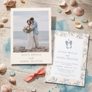 Convite Foto de casamento na praia do Cavalo-Marinho Azul