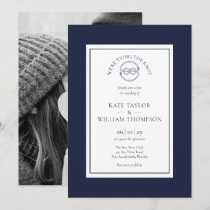 Convite Foto de casamento Navy Blue Nó Náutico