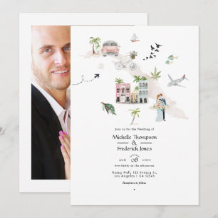 Convite Foto de casamento no destino Cuba em aquarela