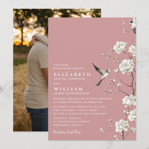 Convite Foto de casamento no jardim floral de rose dusty c