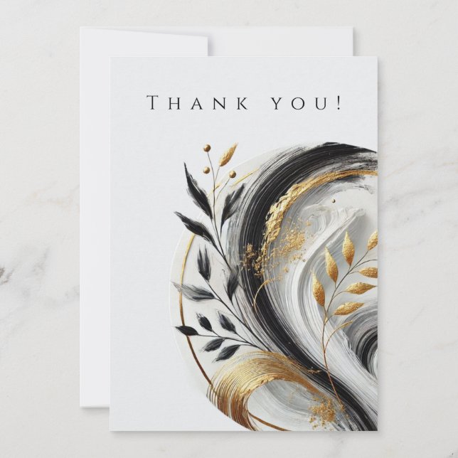 Convite Foto de casamento - Obrigado - Branco preto e Dour (Verso)