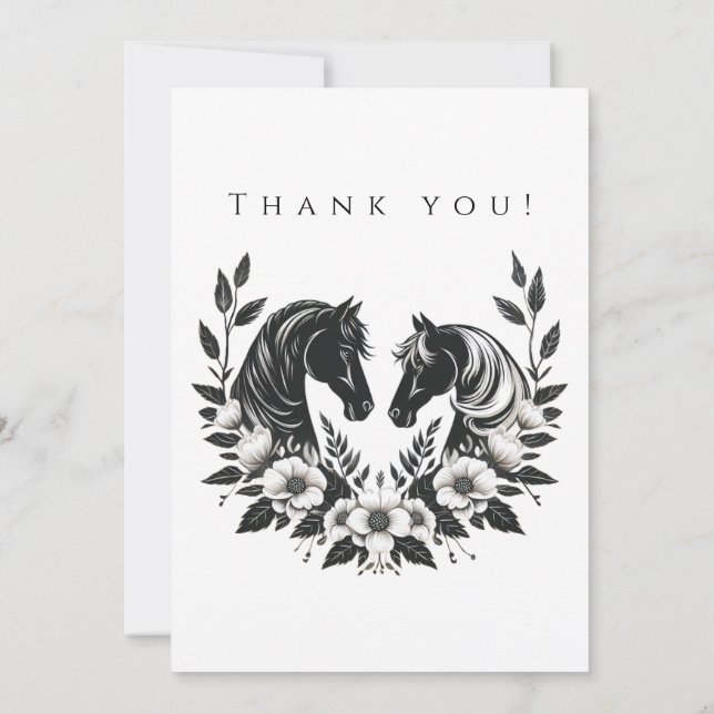 Convite Foto de casamento - Obrigado - Cavalo e Flores (Verso)