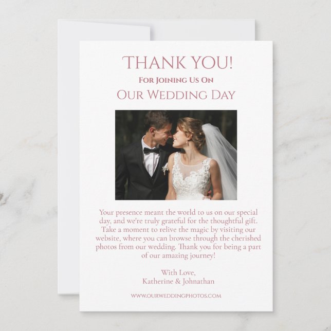 Convite Foto De Casamento - Obrigado- Coração Rosa Moderno (Frente)