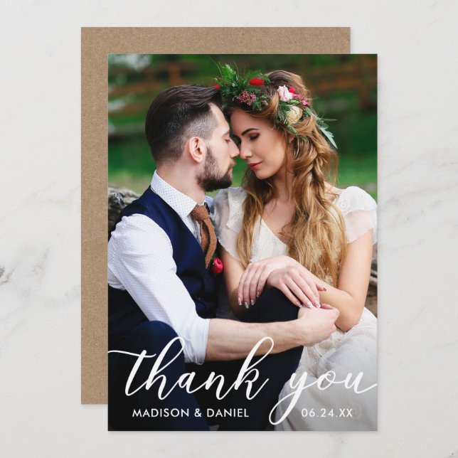 Convite Foto de casamento Obrigado Kraft Card (Frente/Verso)