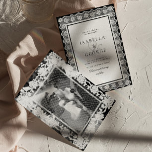 Convite Foto de casamento Old Money em preto e branco com