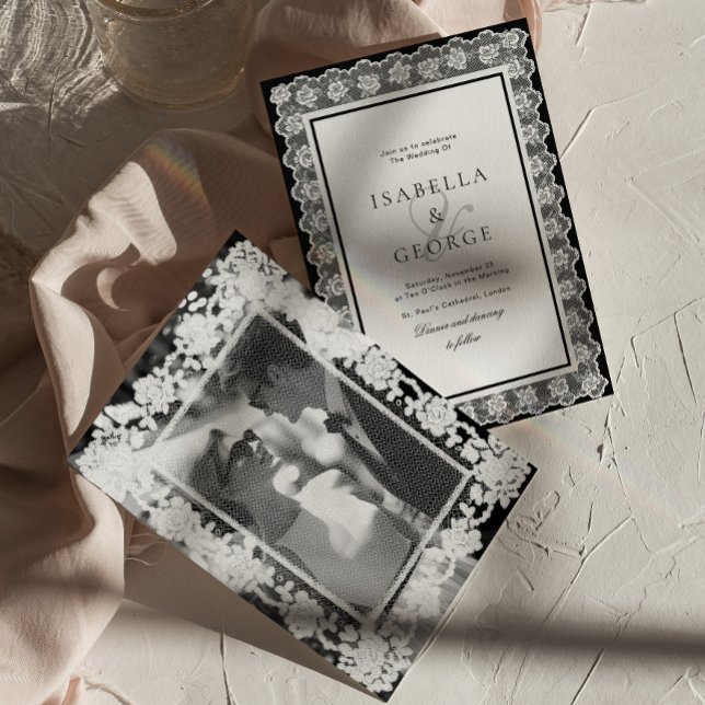 Convite Foto de casamento Old Money em preto e branco com  (Criador carregado)