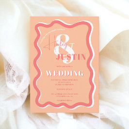 Convite Foto de casamento ondulada com cor de pêssego retr