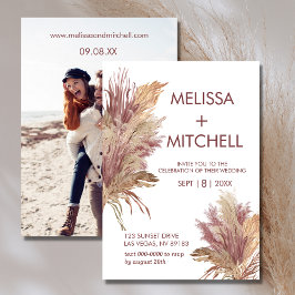 Convite Foto de Casamento Pampas Grass Elegance Mauve Pink