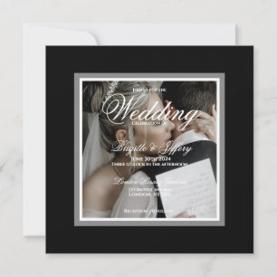 Convite Foto de casamento personalizável preto e branco
