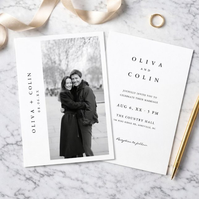 Convite Foto de casamento preto e branco clássico moderno (Criador carregado)