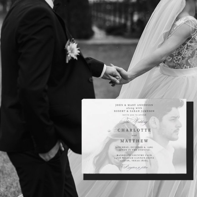Convite Foto de casamento preto e branco dos pais (Criador carregado)