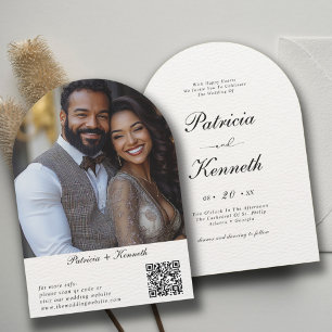Convite Foto de Casamento QR do Arch de Textura Negra e Br