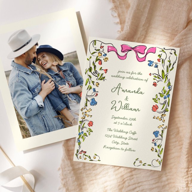 Convite Foto De Casamento Retroativo Desenhado Pela Mão Fu (Criador carregado)