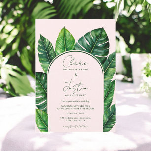 Convite Foto de Casamento Rosa-Rosa Tropical de Verão