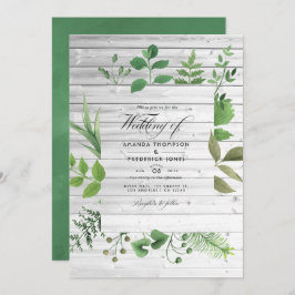 Convite Foto de Casamento Rustic Country Barn Greenery
