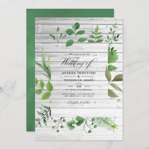 Convite Foto de Casamento Rustic Country Barn Greenery