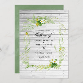 Convite Foto de Casamento Rustic Country Barn Greenery
