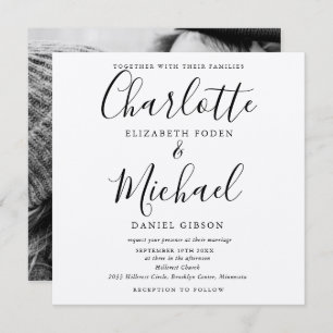 Convite Foto de Casamento Rustic Kraft Black Script