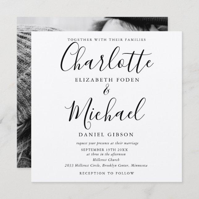 Convite Foto de Casamento Rustic Kraft Black Script (Frente/Verso)