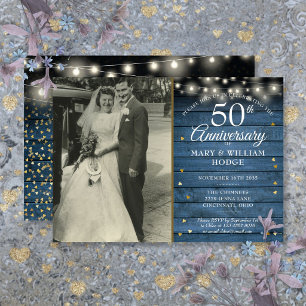 Convite Foto de casamento rústico de 50º aniversário com c