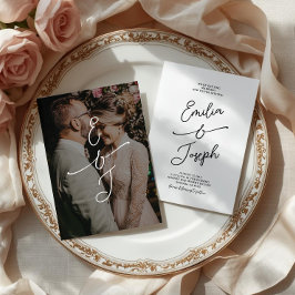 Convite Foto de casamento simples caprichada manuscrita