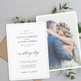 Convite Foto de casamento simples e elegante preto e branc