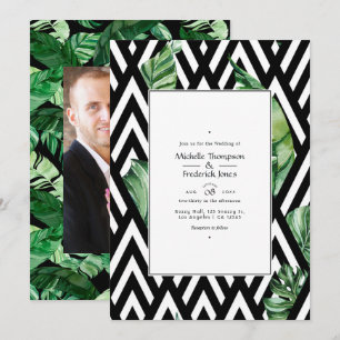 Convite Foto de Casamento Tropical Chevron Moderno