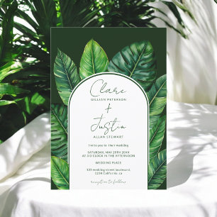 Convite Foto de Casamento Tropical Dark Greenery