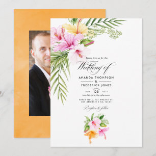 Convite Foto de Casamento Tropical Floral na Praia