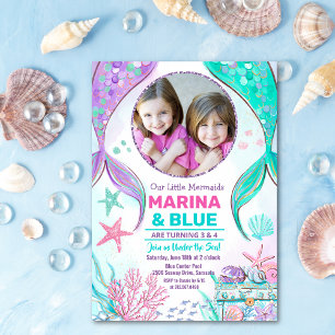 Convite Foto de Cauda de Sereia Sob o Mar Aniversário