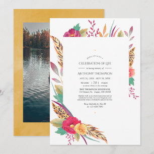 Convite Foto de Celebração da Vida com Floral em Aquarela