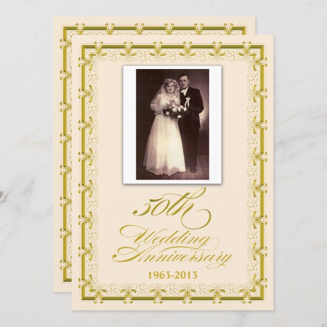 Convite Foto de Celebração de Bodas de Ouro dos 50 Anos (Frente/Verso)
