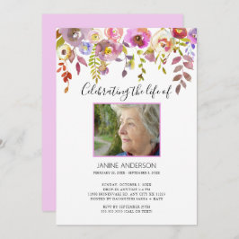 Convite Foto de Celebração de Vida Útil Floral de Watercol