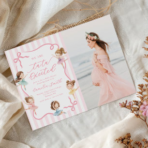 Convite Foto de Chá de Bebê Bailarina Menina Rosa Ballet