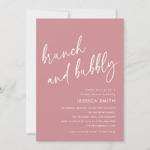 Convite Foto de Chá de Noiva Dusty Rose Brunch e Bubbly