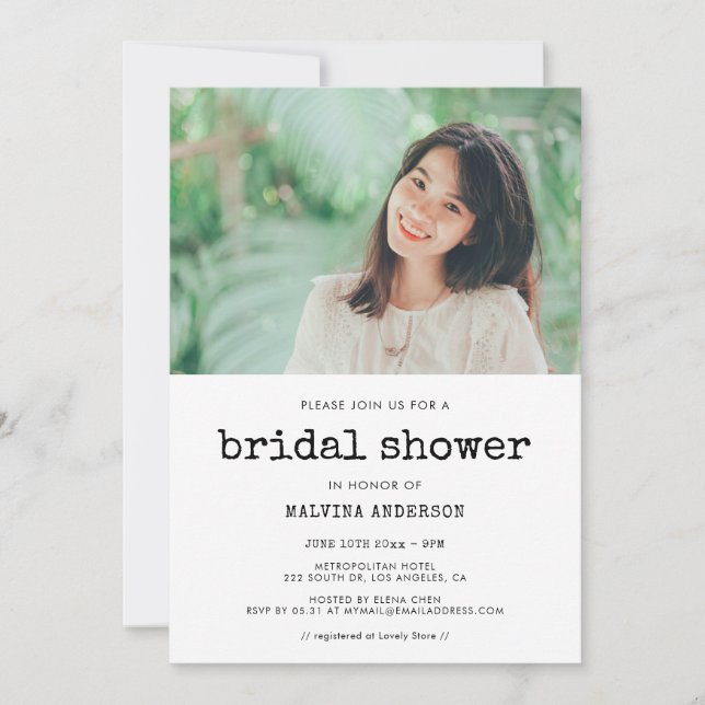 Convite Foto de chá de panela de máquina de escrever Vinta (Frente)