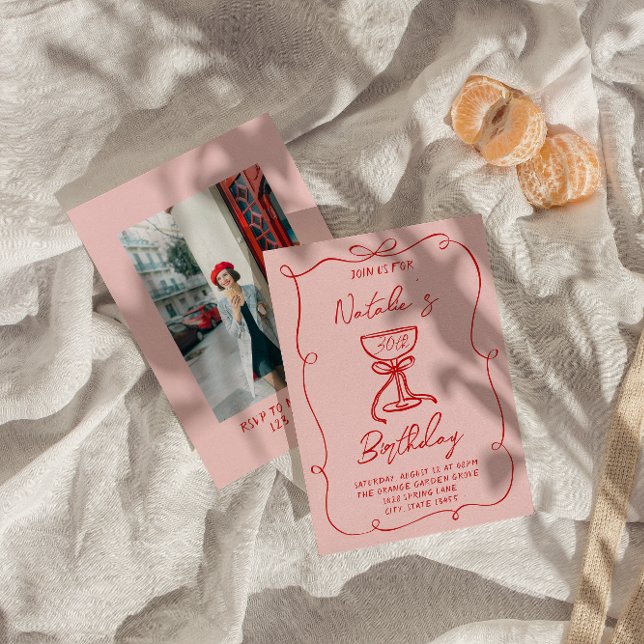 Convite Foto de champanhe de Arco vermelho desenhado à mão (Criador carregado)